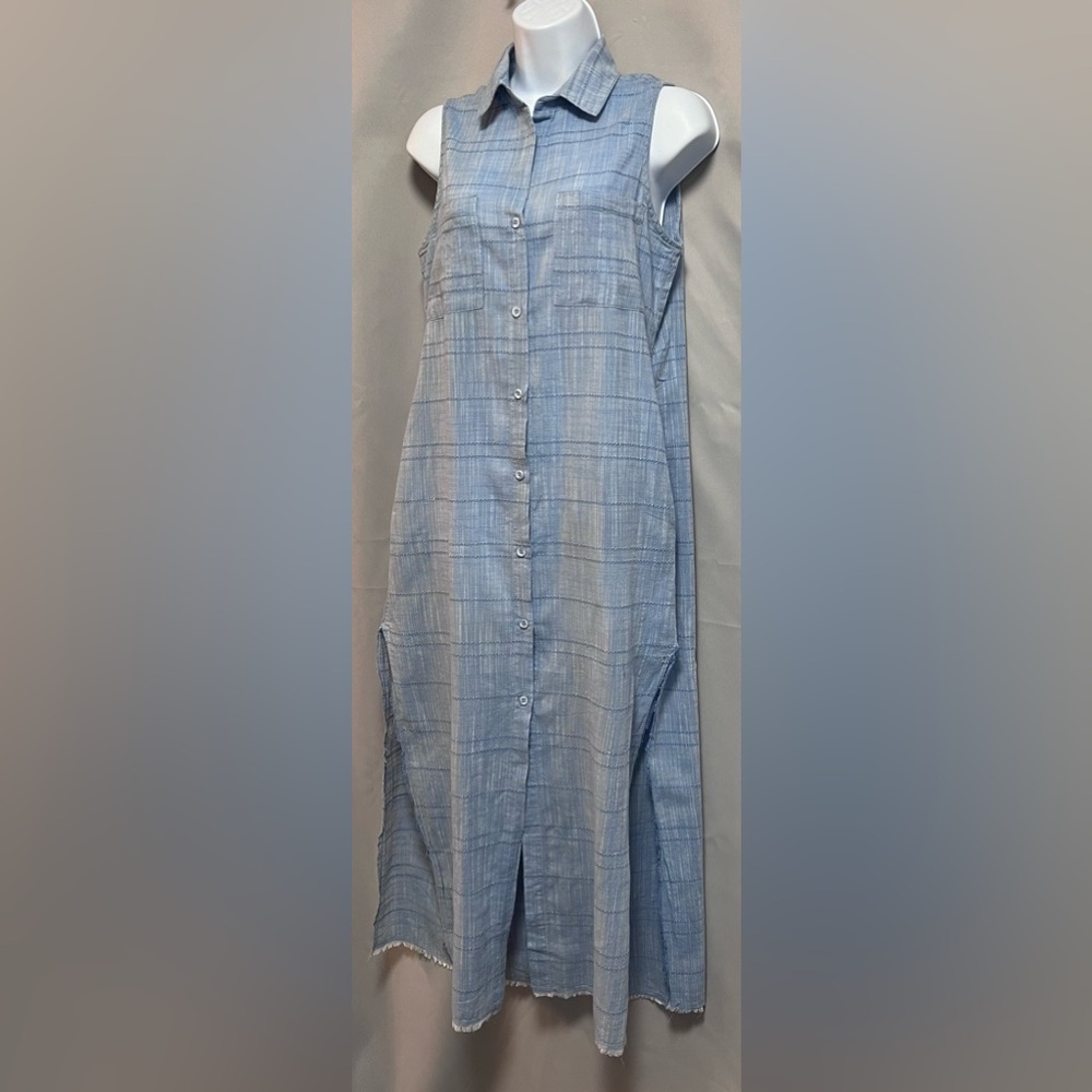 Cloth and Stone Anthropologie Plaid Soft Button Up Collared Shirt Dress Blue XS